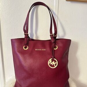 Michael Kors Burgundy Tote with Gold Details